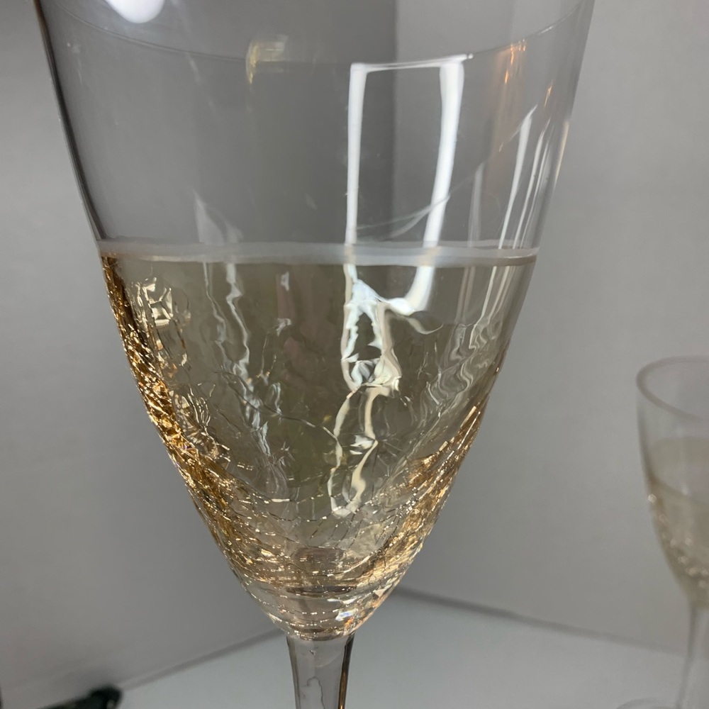 Amber Blown Crackle Long Stem Glass Wine Glasses, made by Element, (Set of 4)